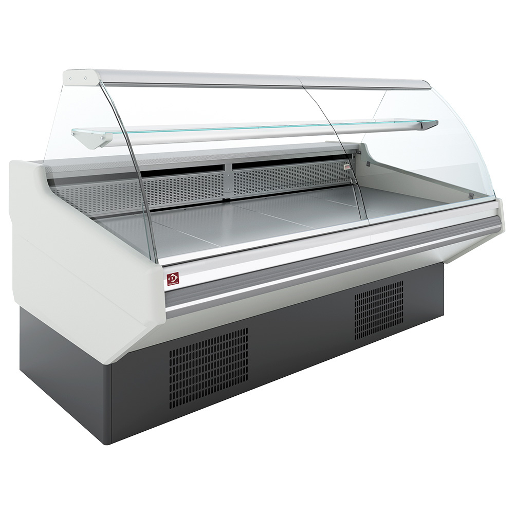 Geventileerde toonbank, met opslag, gebogen glas - WIT front