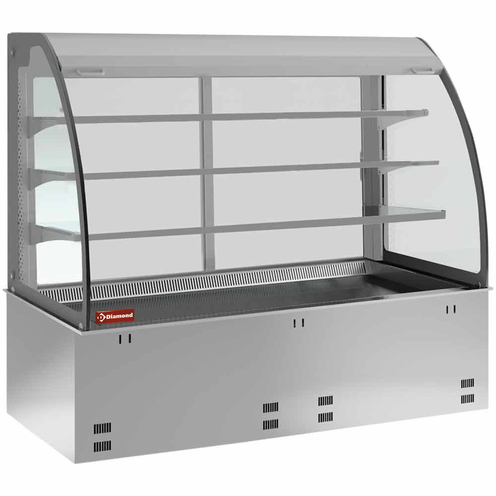 Element spoelbak en open display op 3 niveaus (met gordijn), gekoeld, geventileerd 2x GN 1/1 (zonder hermetische unit)