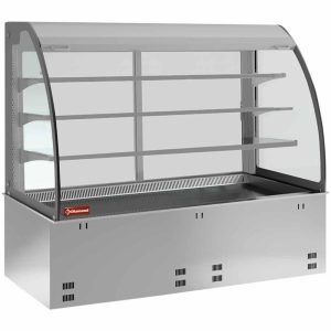 Element spoelbak en open vitrine op 3 niveaus (met gordijn), gekoeld, geventileerd 3x GN 1/1 (zonder hermetische unit)