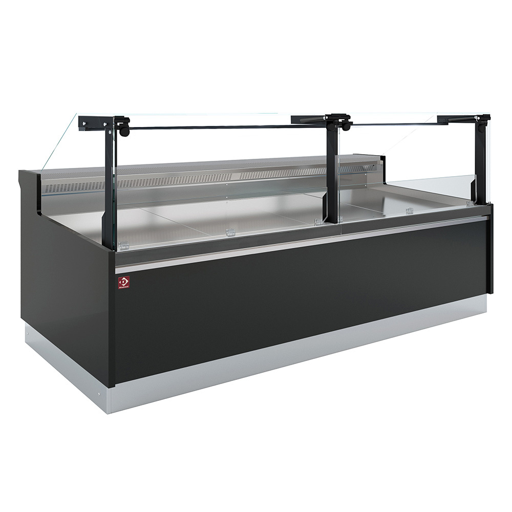 Geventileerde toonbank, met opslag, verticaal glas 90° met zuigerlift - VOLLEDIG ZWART