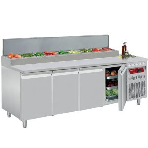 Geventileerde koelwerkbank, 4 deuren GN 1/1, 550 Lit. & gekoelde opbouw