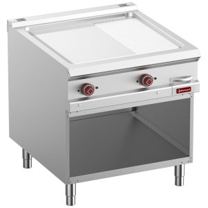 Elek. bakplaat 2/3 glad & 1/3 geribd, verchroomd, mod. 1/1, open onderbouw
