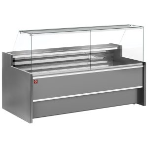 Geventileerde gekoelde toonbankvitrine met recht glaspaneel 90° met voorraadruimte - GRIJS