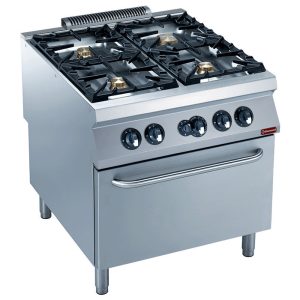 Fornuis 4 branders, gasoven GN 2/1