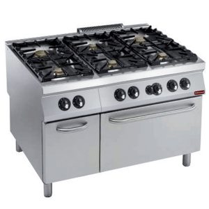 Fornuis 6 branders (Power) + gasoven GN 2/1, neutrale onderkast