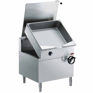 Kantelbare gasbraadslee, "Duomat" bak 80 liter, op onderkast.