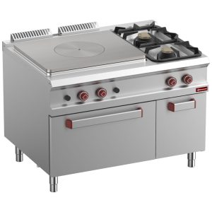 Solid top gasfornuis, 2 branders, GN 2/1 oven, gesloten neutrale kast