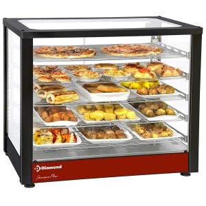 Geventileerde warmhoudvitrine, 5 niveaus, panoramisch (Zwart)