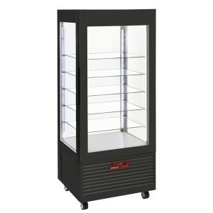 Display 4 zijden T° positief, 5 glazen leggers, geventileerd, 480 Lit, ZWART