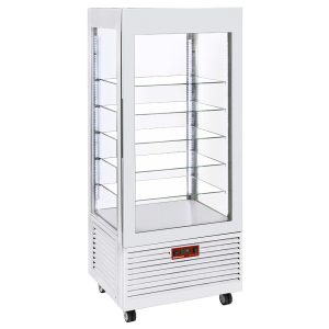 Display 4 zijden T° positief, 5 glazen legplateaus, geventileerd, 480 Lit, WIT