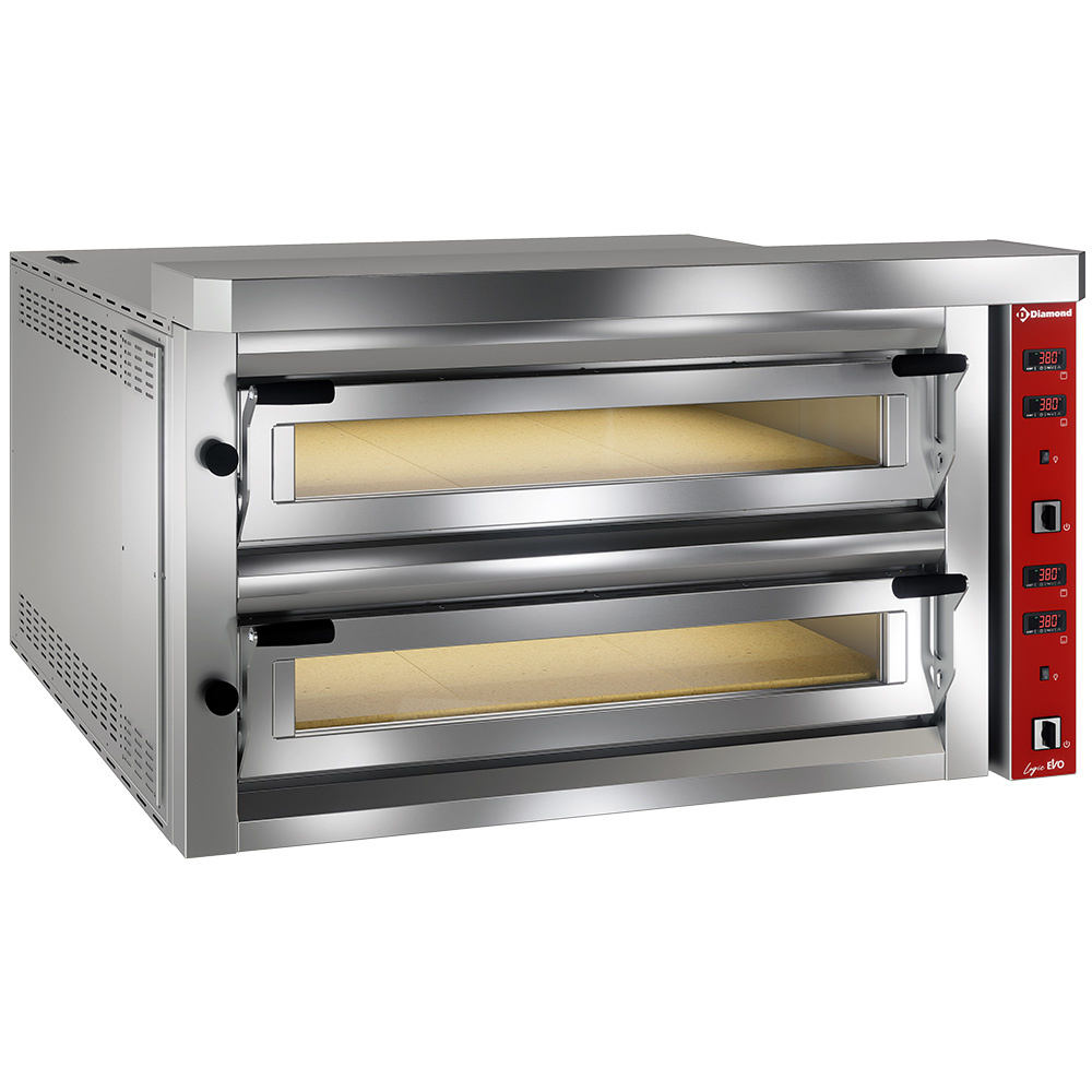 Elektrische pizzaoven "extra large", 2x 9 pizza's 350mm - VOLLEDIG vuurvaste steen