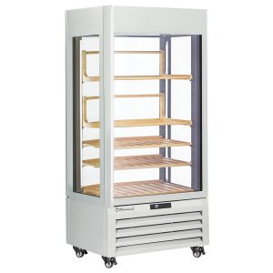 Volledig glazen vitrine 600 Ltr., 1 niveau + 4 schappen, geventileerd - WIJN - WIT
