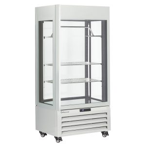 Volledig glazen vitrine 600 Lt., 2 schappen & vleesstang, geventileerd - VLEES - WIT