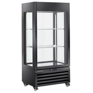 Volledig glazen vitrine" 600 Lt., 1 niveau + 2 schappen, geventileerd - WIJN - ZWART