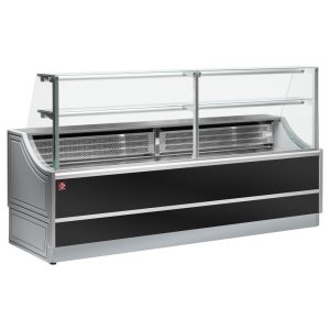 Neutrale glazen vitrine recht glas 90°, zonder voorraadruimte