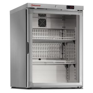 Geventileerde koelkast, glazen deur, 150 liter. roestvrij staal