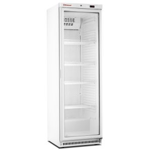 Geventileerde koelkast, glazen deur, 400 liter. wit