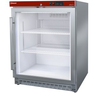 Geventileerde koelkast, glazen deur, 150 liter. roestvrij staal
