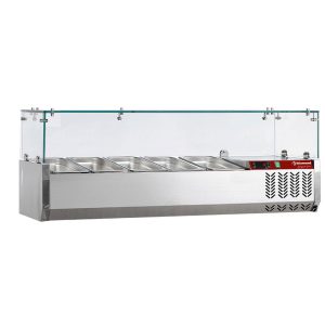 Gekoelde opzetvitrine 5x GN 1/4 - 150 mm, met kuchscherm