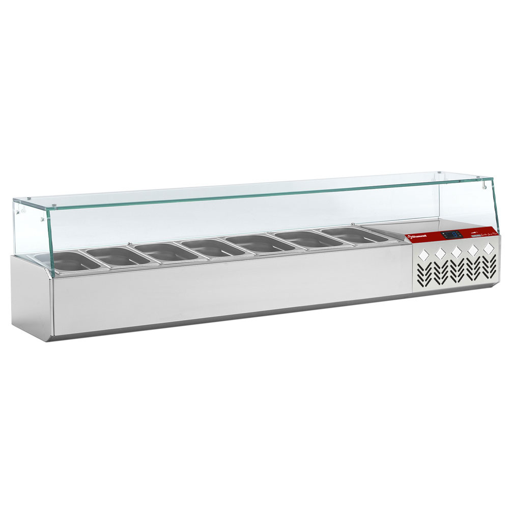 Koelopzetvitrine GN 6x1/4, 1x1/9, met recht glas