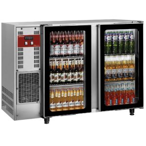 Flessenkoeler, roestvrij staal, 2 glazen deuren, 375 liter