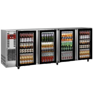 Backbar koeler, roestvrij staal, 4 glazen deuren, 783 liter
