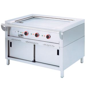 Elektrische "Teppanyaki" plaat, 3 zones (3x 4,7 kW), op onderkast