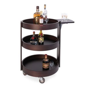 Ronde trolley voor flessen, 3 niveaus hout "wengé"