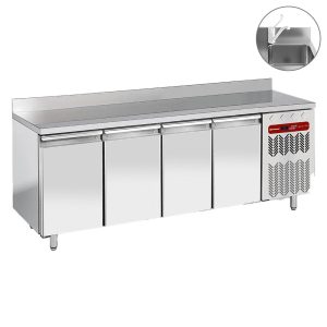 Geventileerde "wand' koeltafel, geventileerd, 4 deuren GN 1/1, met spoelbak.
