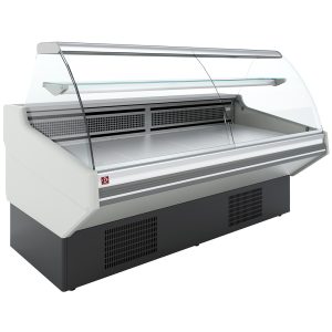 Statische toonbank, met opslag, gebogen glas - WIT front