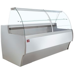 Gekoelde vitrinetoonbank gebogen glas, geventileerd, met reserve - GRIJS/WIT