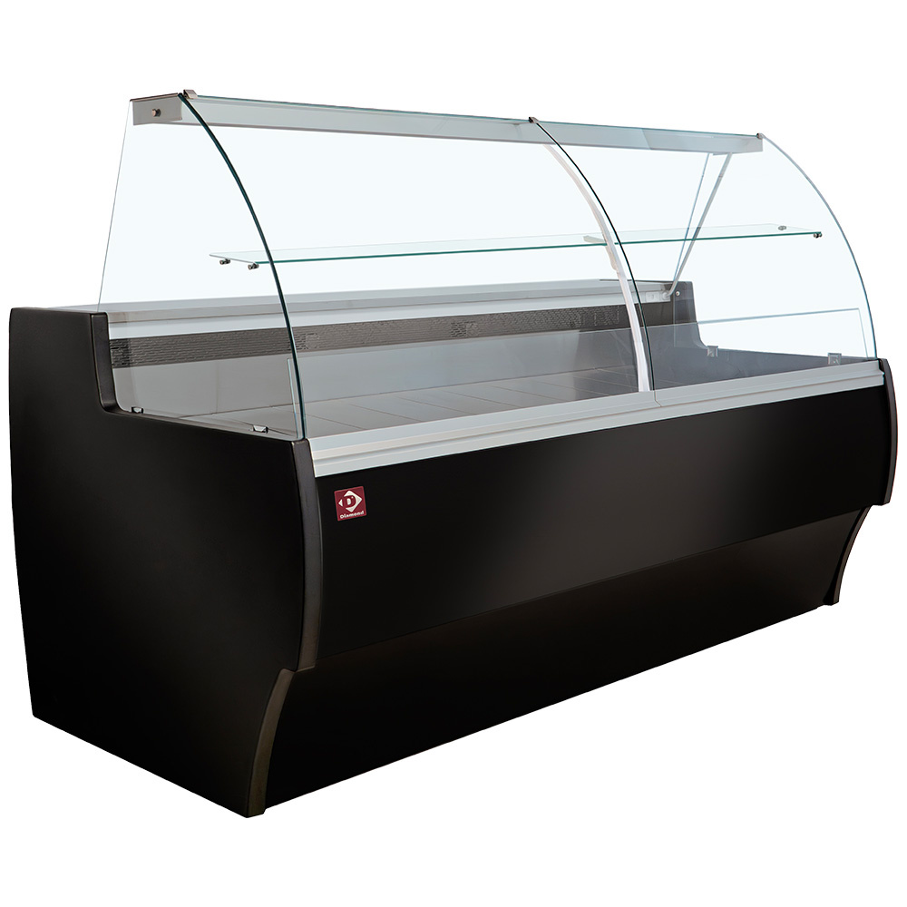 Gekoelde toonbank gebogen glas, geventileerd, met reserve - ZWART