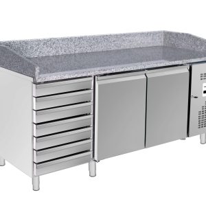 Pizzakoelwerkbank 2,02 m x 0,8 m x 1 m met 2 deuren en 7 laden