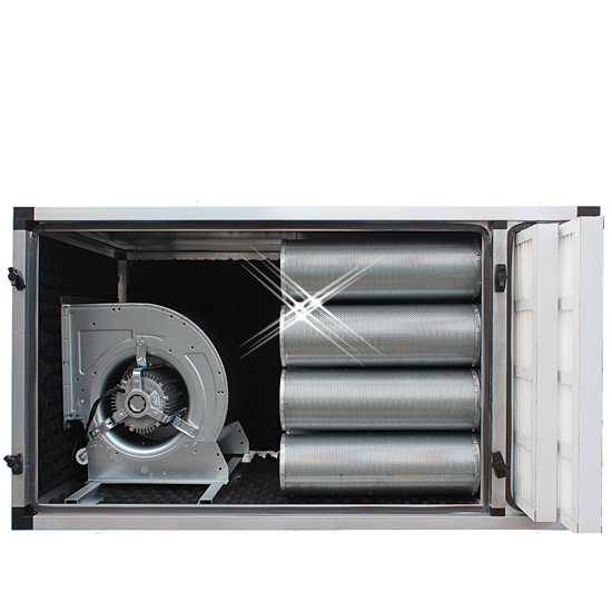 compacte geurfilterkast 3250 m3/h – met motor