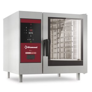 Gasoven directe stoom en convectie, 6x GN 1/1+Reiniging